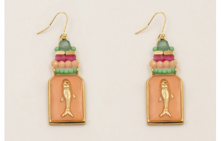 Pendientes colgante chapa pez esmalte rosa palo, c