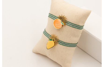 Pulsera lazo vichy verde con cierre tubo, centro m