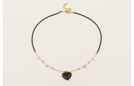 Collar miyuki negro, perlitas naturales, colgante 