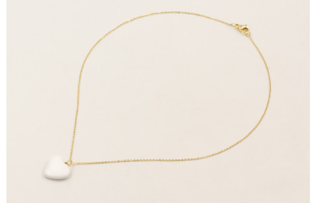 Solitario corazón blanco con cadena eslabón pequeñ
