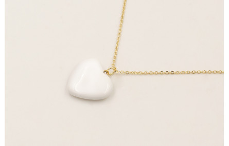 Solitario corazón blanco con cadena eslabón pequeñ