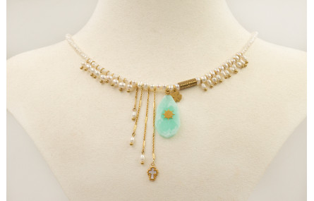 Collar perlas naturales con colgante piedra turque