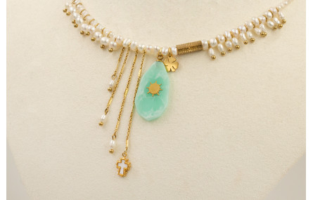 Collar perlas naturales con colgante piedra turque