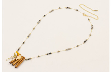 Collar cadena bolas tigre con polas coral hueco ma