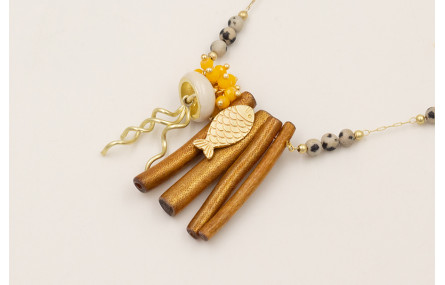 Collar cadena bolas tigre con polas coral hueco ma