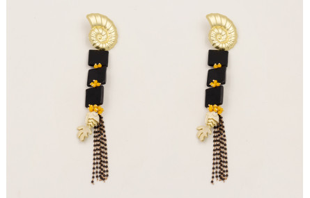 Pendientes perno caracola con cuadrados madreperla