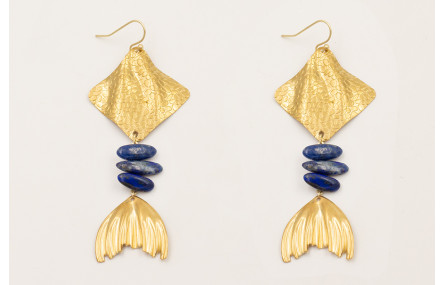 Pendientes manta raya con gotas lapislazuli y cola
