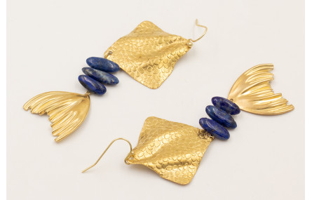 Pendientes manta raya con gotas lapislazuli y cola