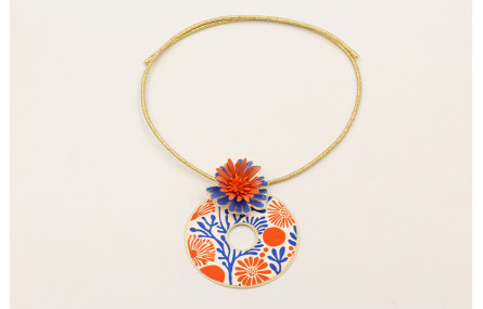 Collar cordón magnetico dorado con colgante disco 