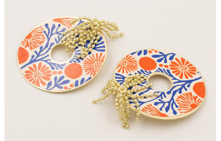 Pendientes fleco ristas bolitas doradas mate con c