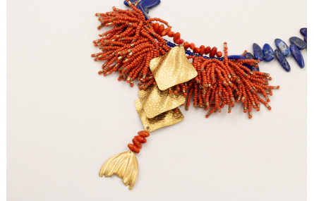 Collar gostas lapislazuli con flecos abalorio nara