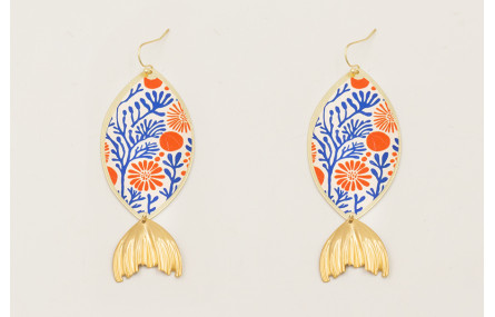 Pendientes cola pez dorada con pieza ovalada estam