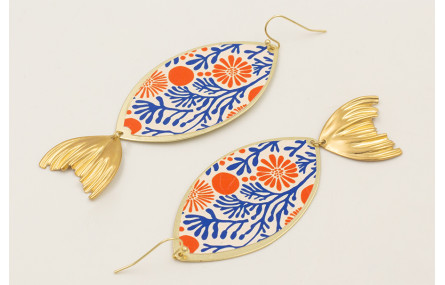 Pendientes cola pez dorada con pieza ovalada estam