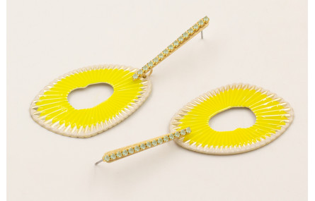 Pendientes ovalo estriado esmalte fluor con perno 