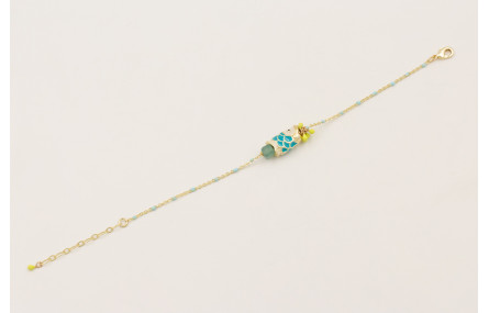 Pulsera cadena micro esmalte turquesa, centro cubo