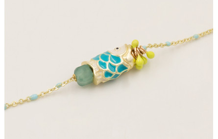 Pulsera cadena micro esmalte turquesa, centro cubo