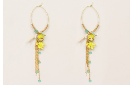 Pendientes aro ovalado con medio nudo macramé dora