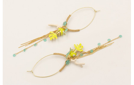 Pendientes aro ovalado con medio nudo macramé dora