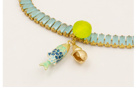 Pulsera cadena strass piedra azul opaco con disco