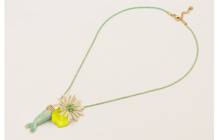 Collar cadena torpedos esmalte turquesa y dorado c