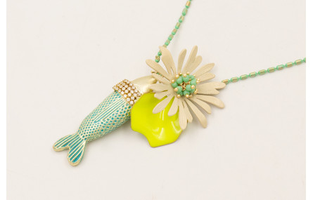 Collar cadena torpedos esmalte turquesa y dorado c