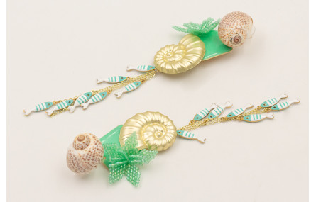 Pendientes perno caracolillo concha, cascada peces