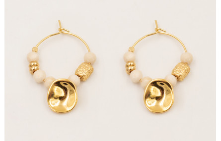 Pendientes ORO18K aro, facetadas piedra cuarzo cre