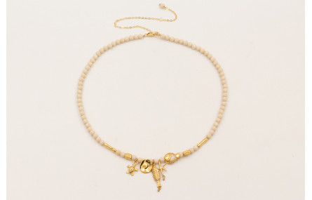 Collar ORO18K facetadas piedra cuarzo crema, pez, 