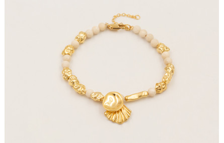 Pulsera ORO18K facetadas piedra cuarzo crema, piez