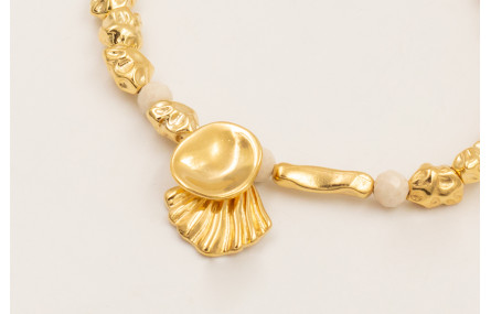 Pulsera ORO18K facetadas piedra cuarzo crema, piez