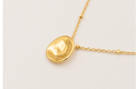 Collar ORO18K cadena microbola con colgante botón 