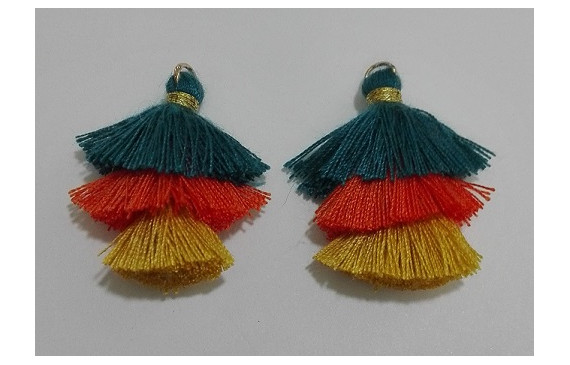 Pompon triple Verde+naranja+amarillo