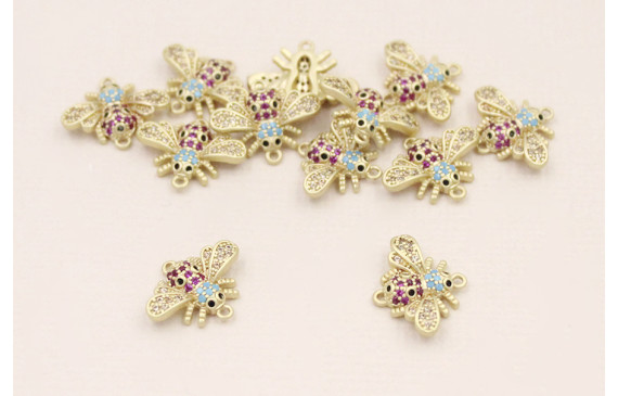 Entrepieza Abeja Dorado mate Microbrillos 13*10mm