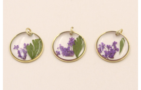 Colgante disco Cristal 14mm con Flores Moradas