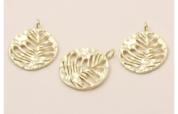 Acero Inox.Colgante Chapa hojas labradas 16mm Oro
