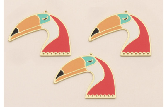 Colgante Tucan 30*40mm Blanco y Coral