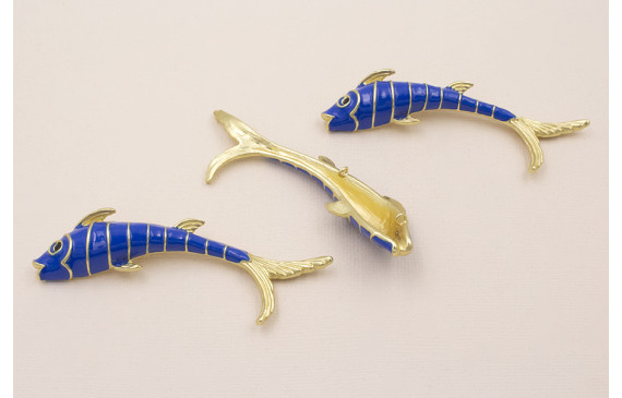 Cuenta Pez 80*15mm Dorado Mate Esmalte Azul