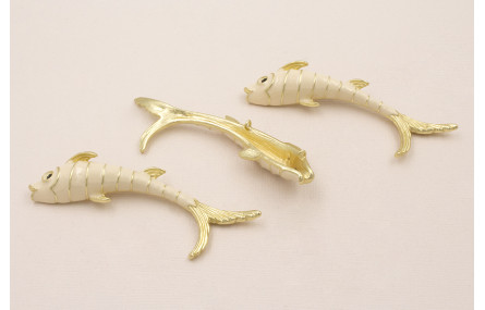 Cuenta Pez 80*15mm Dorado Mate Esmalte Crema