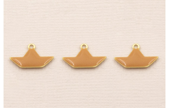 Colgante Barco 15*9mm Dorado Mate esmalte Mostaza