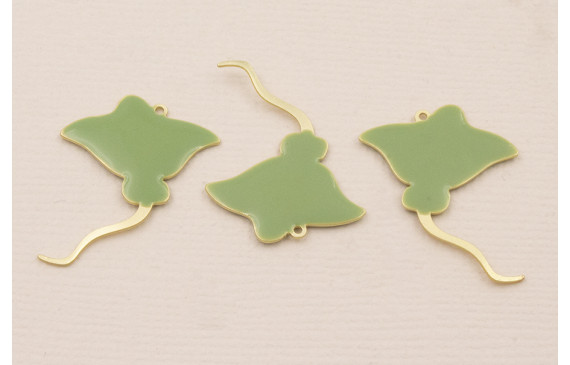 Cuenta Manta Raya 25*20mm verde Oliva y Oro Mate