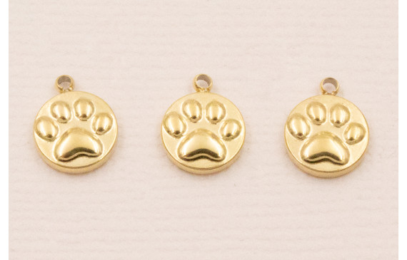 Cuenta Disco Huella Perro Acero Inox 316L 8mm Oro