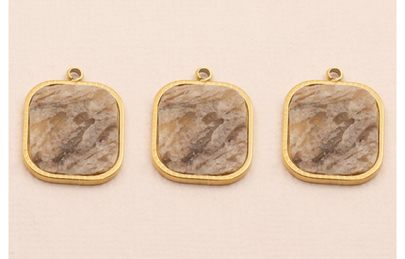 Colgante S.Steel 316L 16*13 Piedra vetas marrones