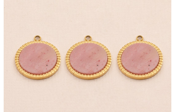 Colgante S.Steel 316L Disco 15mm con Piedra Rosada