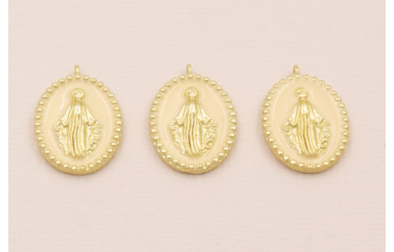 Colgante Ovalo Virgen cazoleta con esmalte Beige