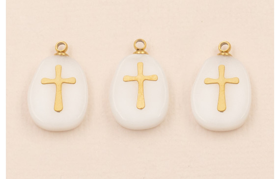 Cruz Acero Inox. Sobre pastilla de Resina 14*11