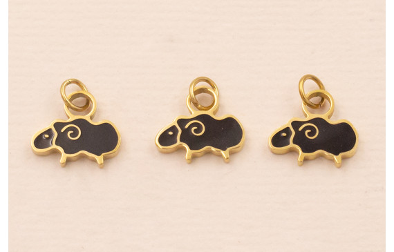 Colgante Oveja Acero 316L 9*5mm Esmalte Negro