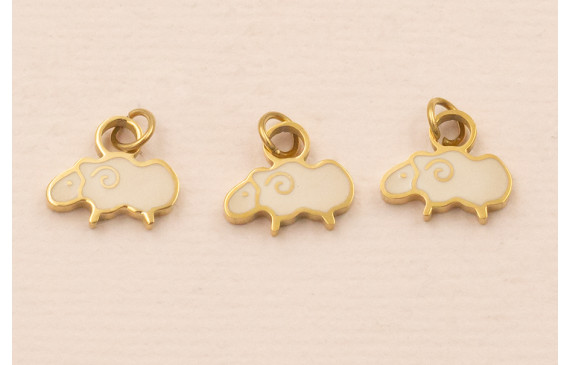 Colgante Oveja Acero 316L 9*5mm Esmalte Blanco