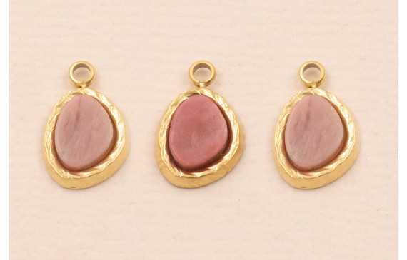 Colgante Acero Inox. 316L 9*5mm con Piedra Rosa