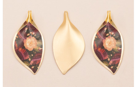 Cogante Hoja 56*26mm Oro Mate Flor Rosa y granate