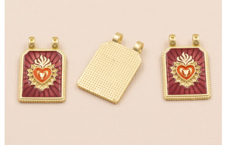 Medalla Sagrado Corazón 30*17 Granate y Naranja